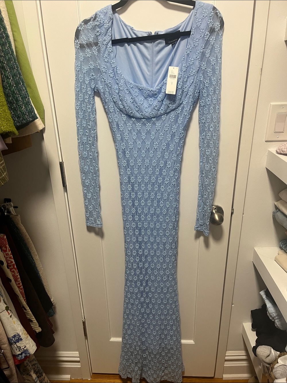 Anthropologie Pale Blue Lace Long Sleeve Maxi Dress
